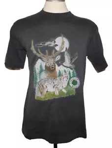 T-SHIRT VINTAGE ANNI 80 90 FAUNA SELVATICA CANADESE PUNTO SINGOLO COYOTE ALCE OCHE tg L - Foto 1 di 12