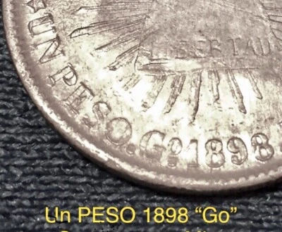 RARE 1898 MEXICO 2nd REPUBLIC BU BIG SILVER GUANTANAMO MINT UN PESO - Image 1 of 4