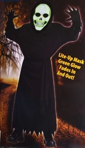 Boys Light Up GLOWING Mask Skeleton Grim Reaper Halloween Costume Medium 8 NEW - Picture 1 of 1