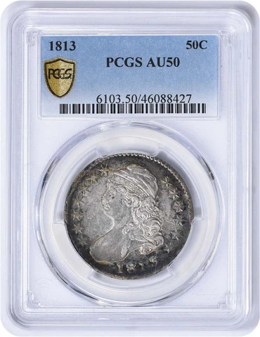 1813 Bust Silver Half Dollar AU50 PCGS Cover