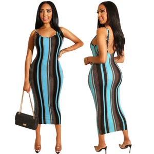 Vestido ceñido al cuerpo a rayas sin espalda para mujer - Imagen 1 de 3