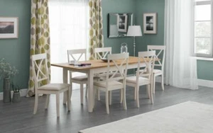 Extending Ivory / Oak Veneer Table & 6 Chairs L150+39cm x W90cm x H75cm DEVON - Picture 1 of 12