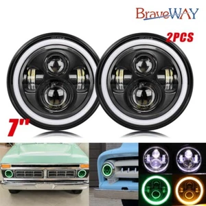 Par de faros LED de 7 pulgadas halo verde para camioneta Ford F-100 F-250 F-350 1953-1977 - Imagen 1 de 10