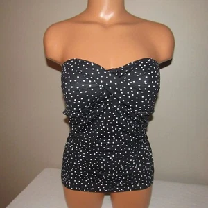 Tommy Bahama Sea Swell Long Bandini Swim Top Black White Polka Dot S NWT - Picture 1 of 5