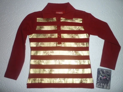 Niña ESTADOS UNIDOS Polo Assn. Manga Larga Camisa Oro & Rojo Nuevo con Etiqueta - Imagen 1 de 4