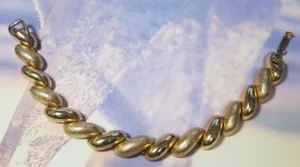 Vintage Two Tone Textured Gold Tone Link Bracelet Metal Costume Fashion 7.5 Inch - Picture 1 of 6