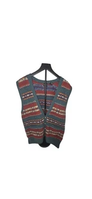 Structure Sweater Vest Mens Large Wool Knit Aztec Fair Isle Button 90s Vintage - Image 1 of 4
