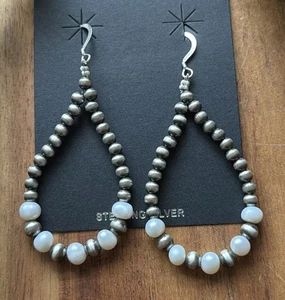 Sterling Silver Freshwater Pearl Pearls Bead Loop Hoop Earrings - Picture 1 of 12