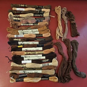 Brown Embroidery Floss JP Coats, Galaxy, DMC, Lily Lot Of 24+ Vintage - Picture 1 of 4
