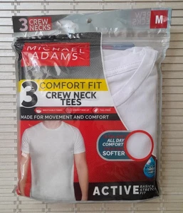 NUEVO CON ETIQUETAS (PRECIO DE VENTA SUGERIDO POR EL FABRICANTE $36) Paquete de 3 camisetas Michael Adams cuello redondo sin etiquetas para hombre talla M blancas... - Imagen 1 de 5