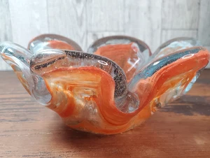 Vintage Glass Flower Petal Bowl Orange & White Swirl Pattern 5" - Picture 1 of 9