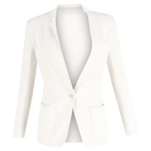 Maje Single-Breasted Blazer With Pockets In Linen Women White Size 36 - Picture 1 of 6