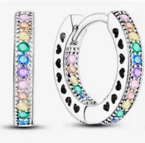 Sterling Silver 925 Rainbow Hoop Earrings | Multicolour Zirconia Pavé Huggie | H - Picture 1 of 1