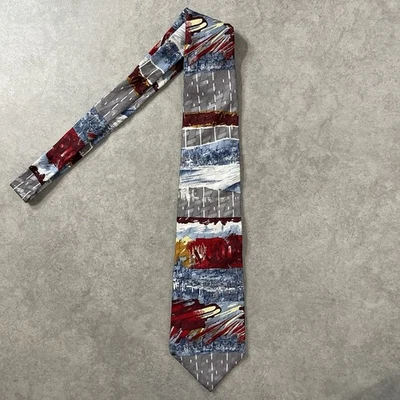 Corbata de seda italiana abstracta vintage arte colorido Albert Nipon Foto 1 de 2