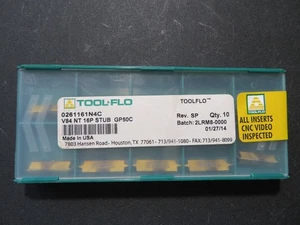 10 pcs TOOL-FLO V84 NT 16P Stub Grade GP50C Carbide Threading Inserts 0261161 - Picture 1 of 2