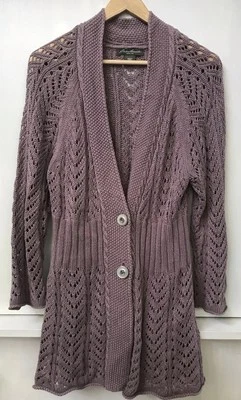 Cárdigan Eddie Bauer Púrpura Crochet Botón Frontal Mezcla de Lino Manga Larga Talla LT Foto 1 de 3