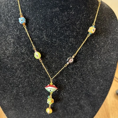 "Collar + pendientes colgantes mal de ojo colores cuentas vidrio diseño Premier 18""" Foto 1 de 4
