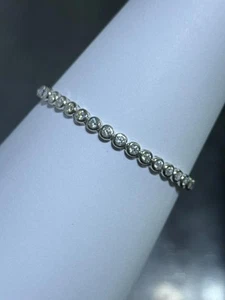 Platinum Sterling Silver White Sapphire Round Cut Bezel Halo Tennis Bracelet 7" - Picture 1 of 11