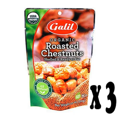 Castañas Galil orgánicas tostadas y peladas sin gluten paquete de 3 x 3,5 oz Foto 1 de 3