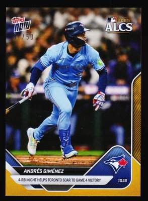 Andres Gimenez Blue Jays ALCS Win vs Mariners 2025 Topps NOW #844 Gold 1/50 - Image 1 of 2