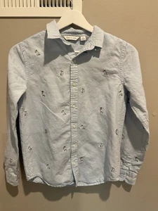 Preowned Boys Long Sleeve Linen Blend Button Up Shirt Bird Detail Janie & Jack - Picture 1 of 5