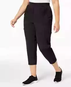 Ideology Women's Plus Size 3X Recycled Woven Cropped Cargo Pants, Black, NwT - Picture 1 of 3
