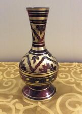 Brass Vase Etched Engraved Accents Black Red Akanksha Creations - NAKKASHI Gold