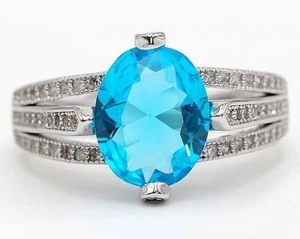 3CT Blue Topaz & Topaz 925 Solid Sterling Silver Ring Sz 8 U1-1 - Bild 1 von 3