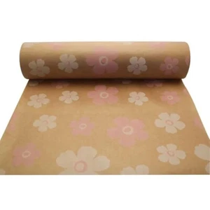 Rollo de Papel Kraft 50cm Ancho 100m Rollo Natural con Estampado de Flores Rosa y Blanco - Imagen 1 de 2