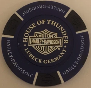 LUBECK, GERMANY HOUSE OF THUNDER HARLEY DAVIDSON POKER CHIP (DARK BLUE & BLACK) - Picture 1 of 2
