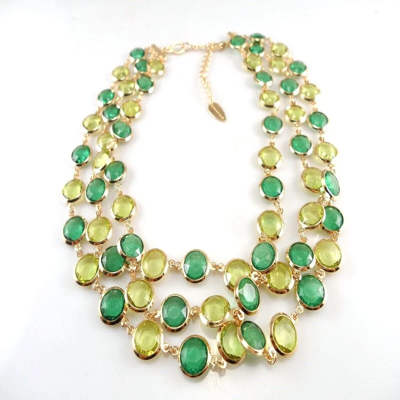 Collar Coldwater Creek Bisel Facetado Cristal Multi Hilo Capas Verde Foto 1 de 1