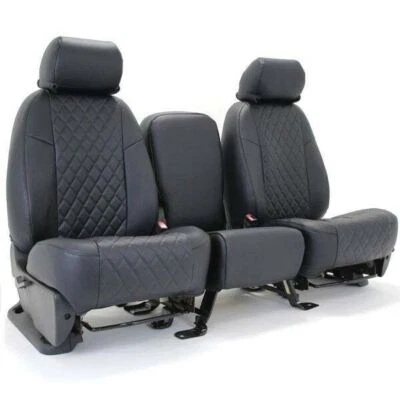 Fundas de asiento Coverking Diamond Stitch de cuero sintético negras para Lincoln Navigator Foto 1 de 4