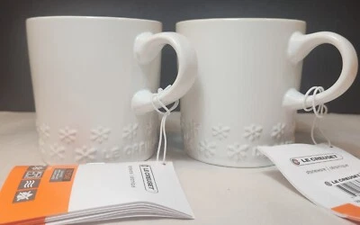 Juego de 2 tazas de café Le Creuset 12 oz algodón mate blanco flor margarita nueva con etiquetas Foto 1 de 4