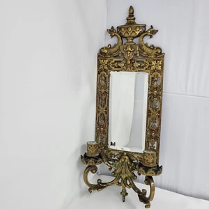 Antiker verzierter Bronze Spiegel Wand Kerzenhalter Delphin Wandleuchter Befestigung Messing - Bild 1 von 19