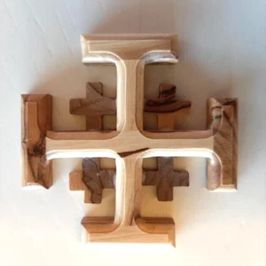 Olive Wood Jerusalem Cross 3.5" x 3.5" FREE Shipping - Picture 1 of 4