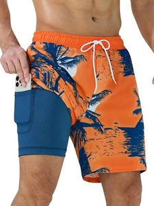 Mens Swim Trunks Quick Dry Swimming Shorts Compression Liner and Zipper Pockets - Picture 1 of 37