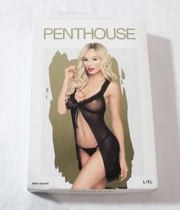 Penthouse Women's 2-Piece After Sunset Ruffle Babydoll ZG3 Black Size L/XL NWT - Picture 1 of 3