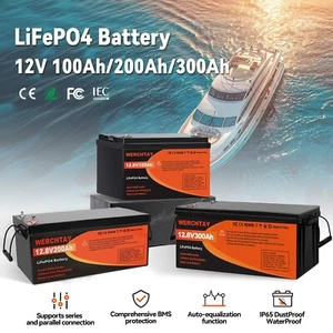 12V Lithium Battery LiFePO4 100Ah 200Ah 300Ah Iron Phosphate BMS Solar Boat RV - Picture 1 of 22