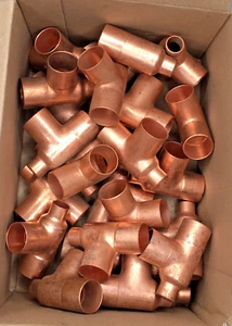 1" x 1/2" x 1" Copper Reducing Tee CxCxC Sweat Plumbing Fitting *Lot of (27)* - Picture 1 of 2