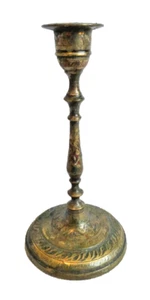 Antique Indian Brass Candlestick Dated 1829 Height 15cm - Picture 1 of 9