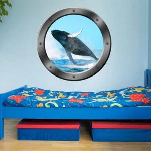 Breaching Whale View Sea Porthole Peel and Stick Vinyl Wall Decal VWAQ - PO6 - Picture 1 of 5