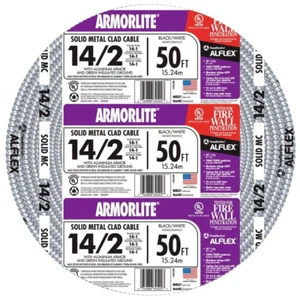 Armorlite Cable 14/2 X 50 Ft. Solid CU MC Metal Clad Electric Project - Picture 1 of 2