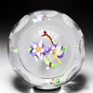 J Glass 1981 dragonfly and flowers compound faceted glass paperweight - Picture 1 of 1