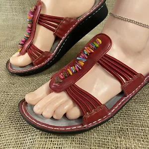 Alegria sandals clogs Wedge Slide On Thong Red Leather women’s Size 9 - Picture 1 of 12