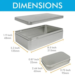 Large Silver Metal Rectangular Empty Tin Box Containers Storage Organization = - Picture 1 of 12