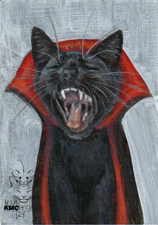 KMCoriginals IMPRESSÃO Gato Preto Drácula vampiro Halloween Reprodução Arte ACEO - Imagem 1 de 1