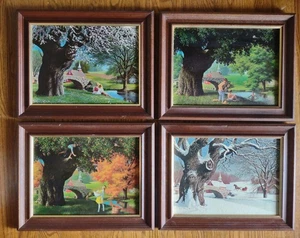 Vtg Paul Detlefsen MCM 1968 Wood Frame Print on Board Seasons 12x15 Lot Of 4 - Picture 1 of 8