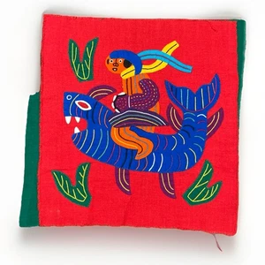 Vintage Kuna Mola handgenäht Kunst Textil Stoff Volksstoff Hai Fisch Quilt Block - Bild 1 von 8