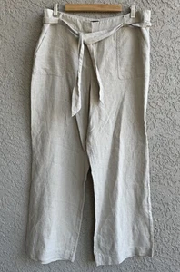 TALBOTS Women’s Linen Wide Leg Pants With Belt Oatmeal Color Sz 14 (36x30) NWT - Picture 1 of 4
