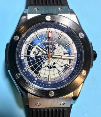 LUMINOSA ESFERA MAPA DEL MUNDO CORREA DE SILICONA CAJA DE METAL FUSIÓN 45 MM CUARZO AZUL OCÉANO Foto 1 de 4